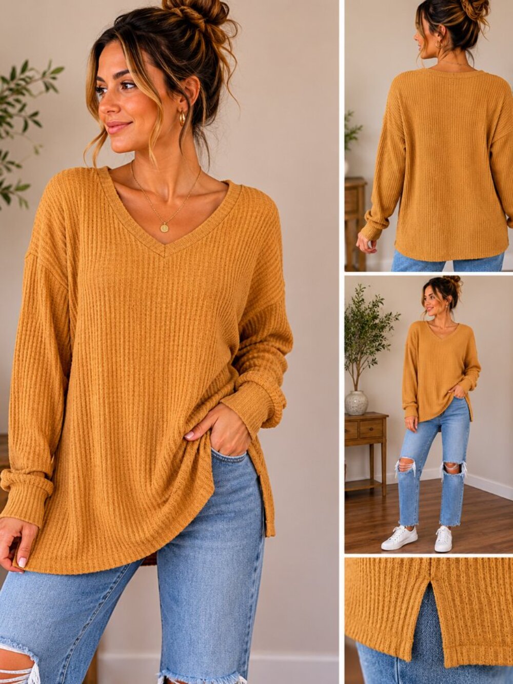 ZENANA OUTFITTERS OVERSIZED THERMAL WAFFLE TUNIC TOP